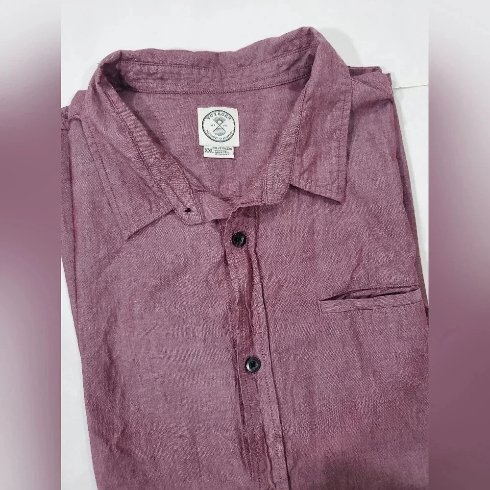 Voyager Sz 2XL‎ Mens Short Sleeve Button Down Shirt Red Solid 100% Cotton Casual